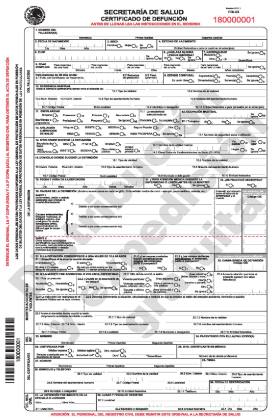 Certificado de defuncion ejemplo