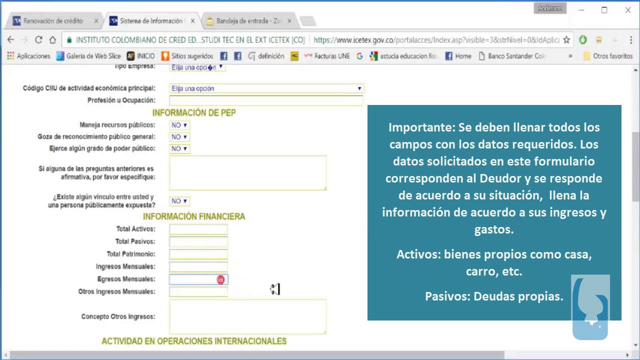 Formulario de solicitud de crédito icetex