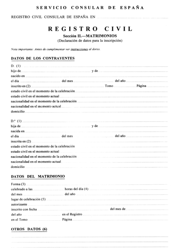 Formulario de solicitud de matrimonio