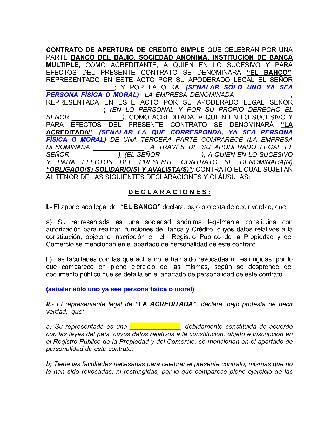 Contrato de credito mercantil