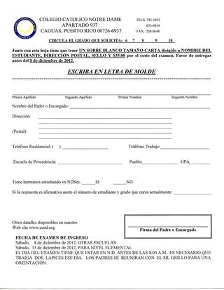 Solicitud para ingresar a una escuela