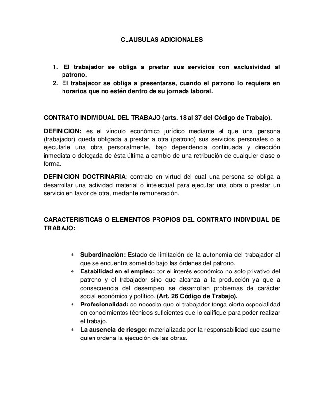 Contrato individual de trabajo caracteristicas
