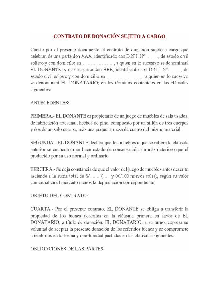 Obligaciones del donante y donatario en el contrato de donacion