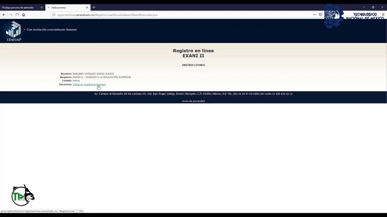 Ceneval.edu.mx registro en linea