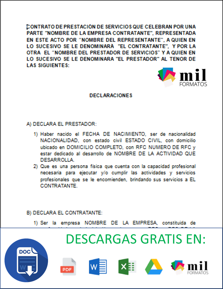 Formato de contrato de prestacion de servicios generales