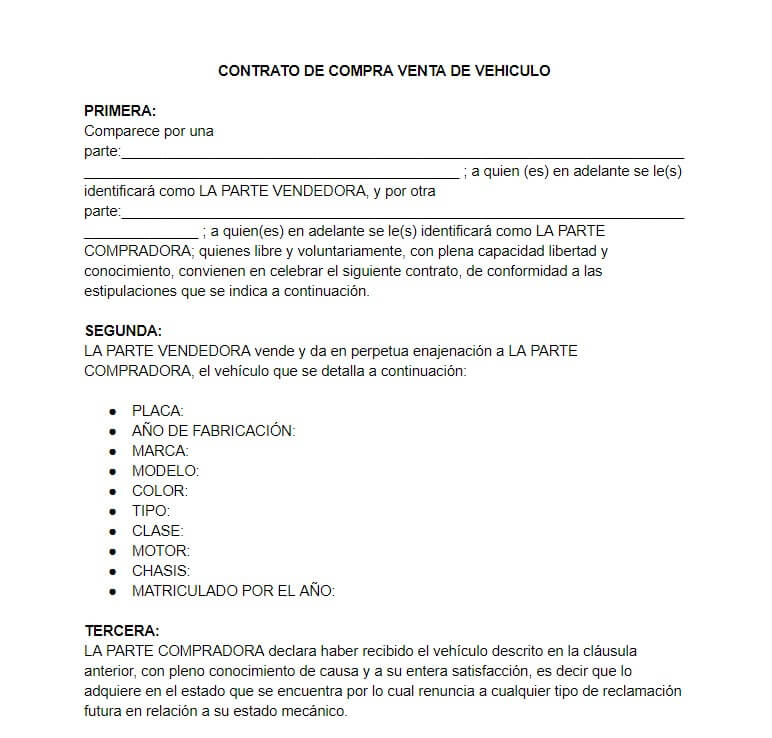 Contrato de compraventa moto usada