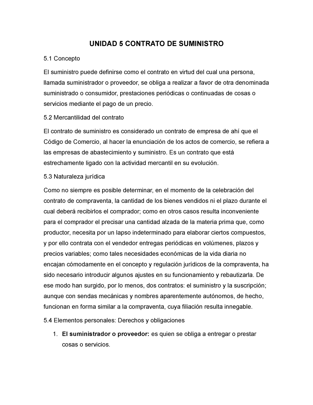 Contrato de suministro mexico