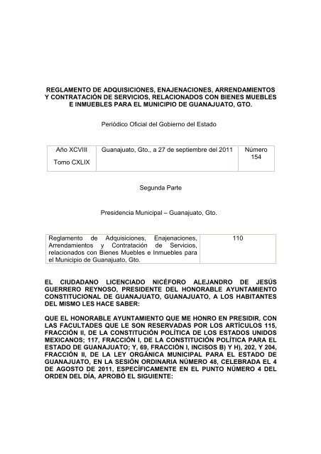 Reglamento del registro público de la propiedad para el estado de guanajuato