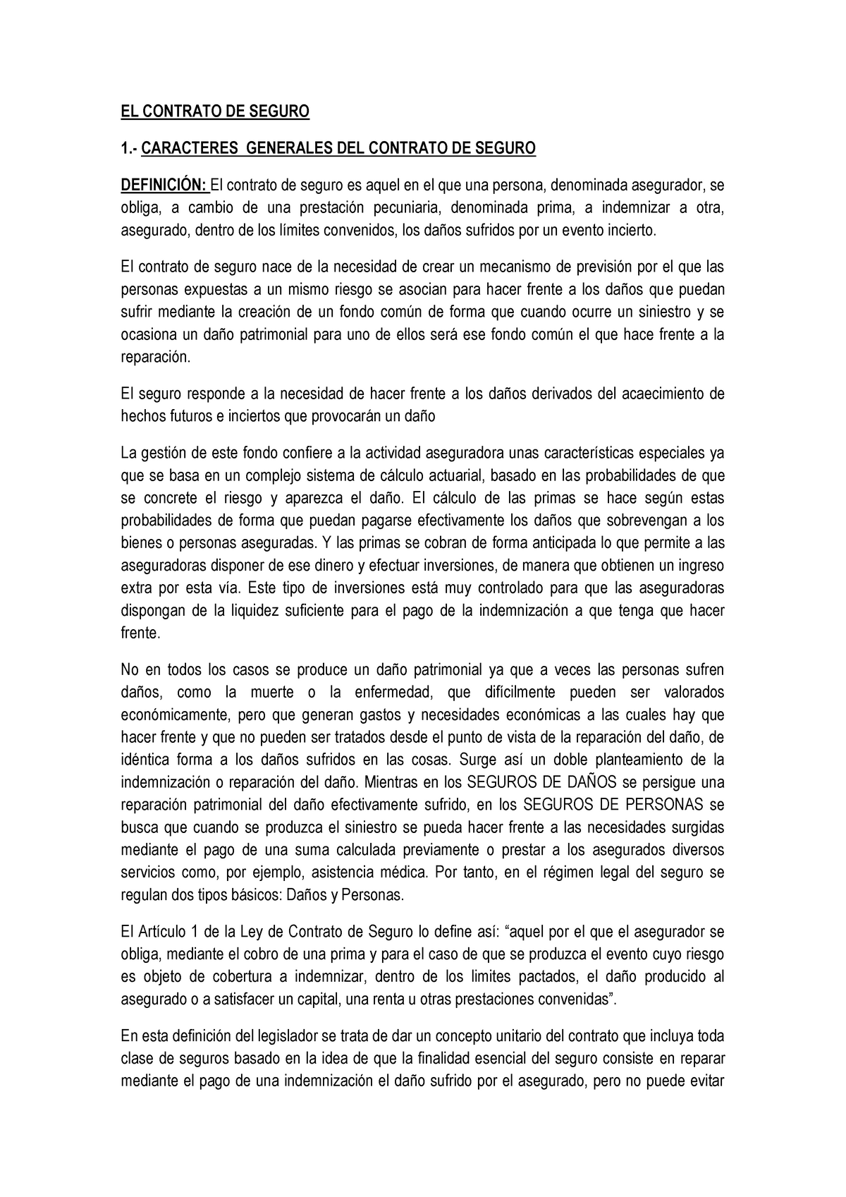 Concepto de contrato de seguro