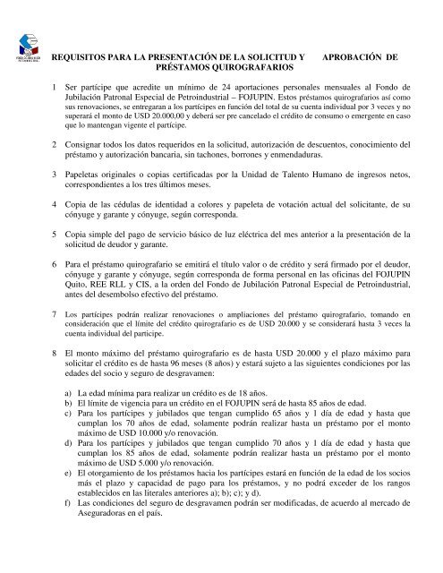 Requisitos para solicitar un credito bancario